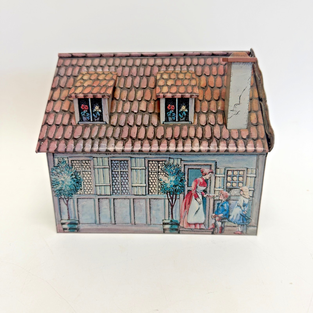 VTG German Cottage Cookie Tin House w/ Hinged Lid Heinrich Haeberlein - No Bell